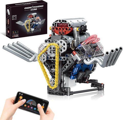 Конструктор двигун V8 акумуляторний мотор з додатком STEM двигуна внутрішнього згорання для дітей та дорослих 655 детай K96202 фото